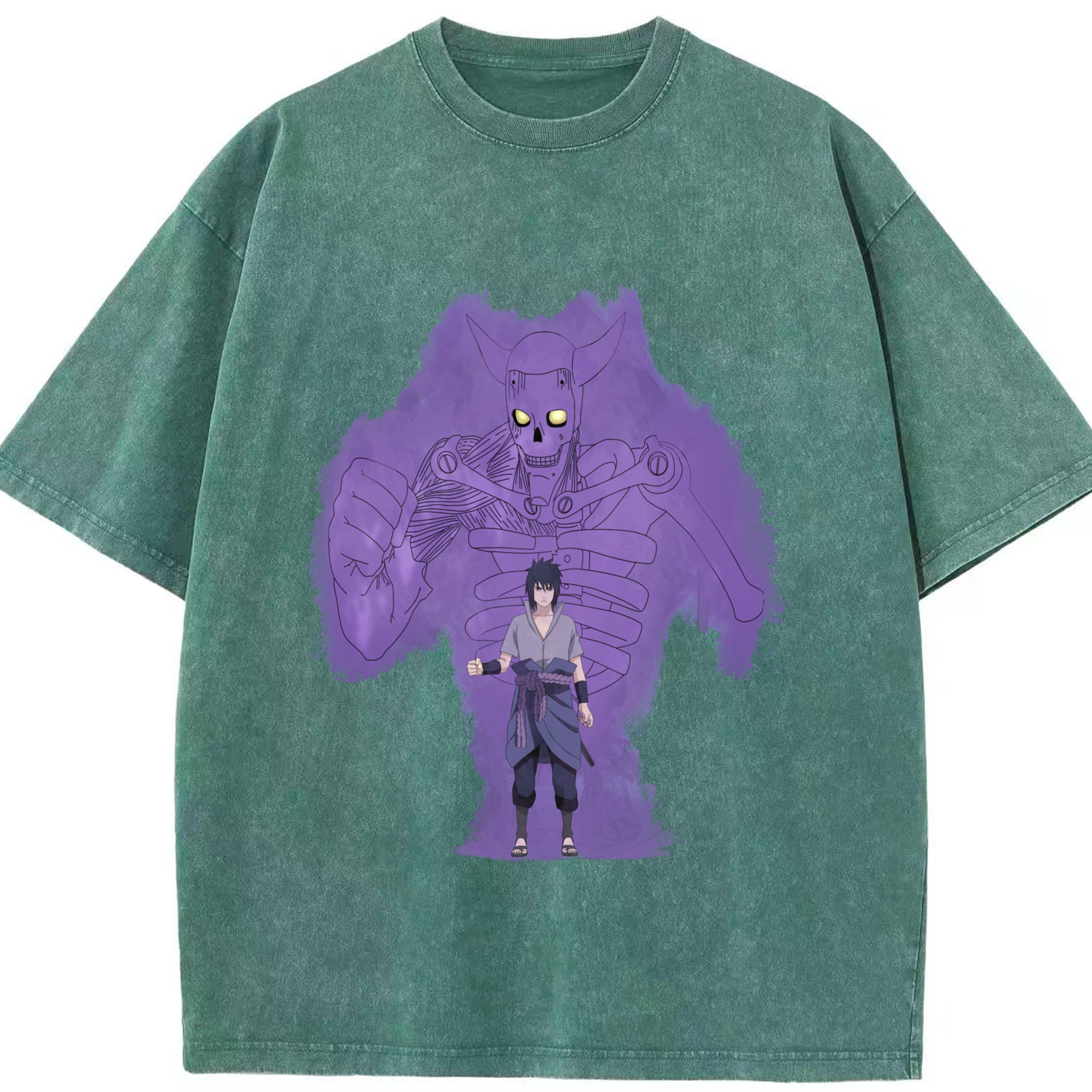 （画像用） NARUTO -ナルト- うちは サスケ Uchiha Sasuke 綿100% ヴィンテージ風 半袖Tシャツ（フロントプリント）
